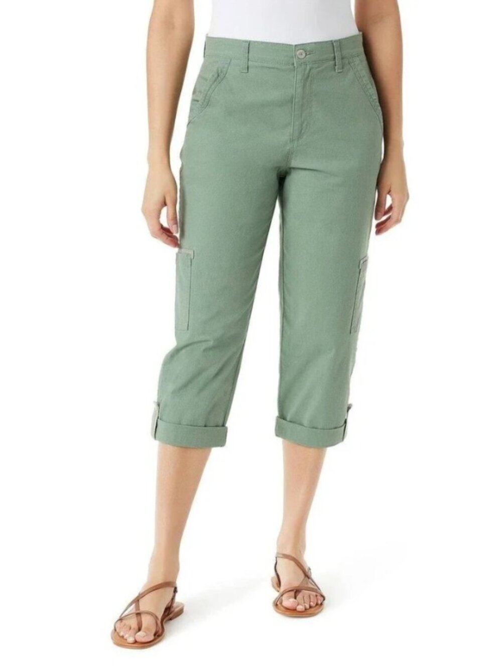 GLORIA VANDERBILT All-Around Slimming Cargo Capri Pant - Sage - 16 - Like New